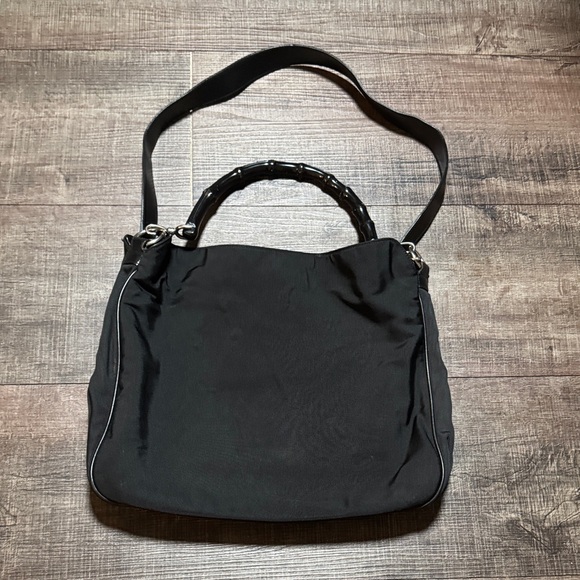 Auth Vintage Gucci Bamboo Leather Black 2 Way - Picture 2 of 16